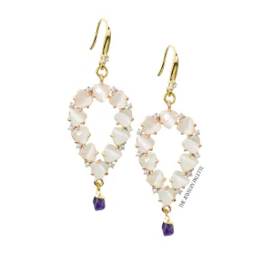 Yara white stones with gold edged amethyst drop earrings