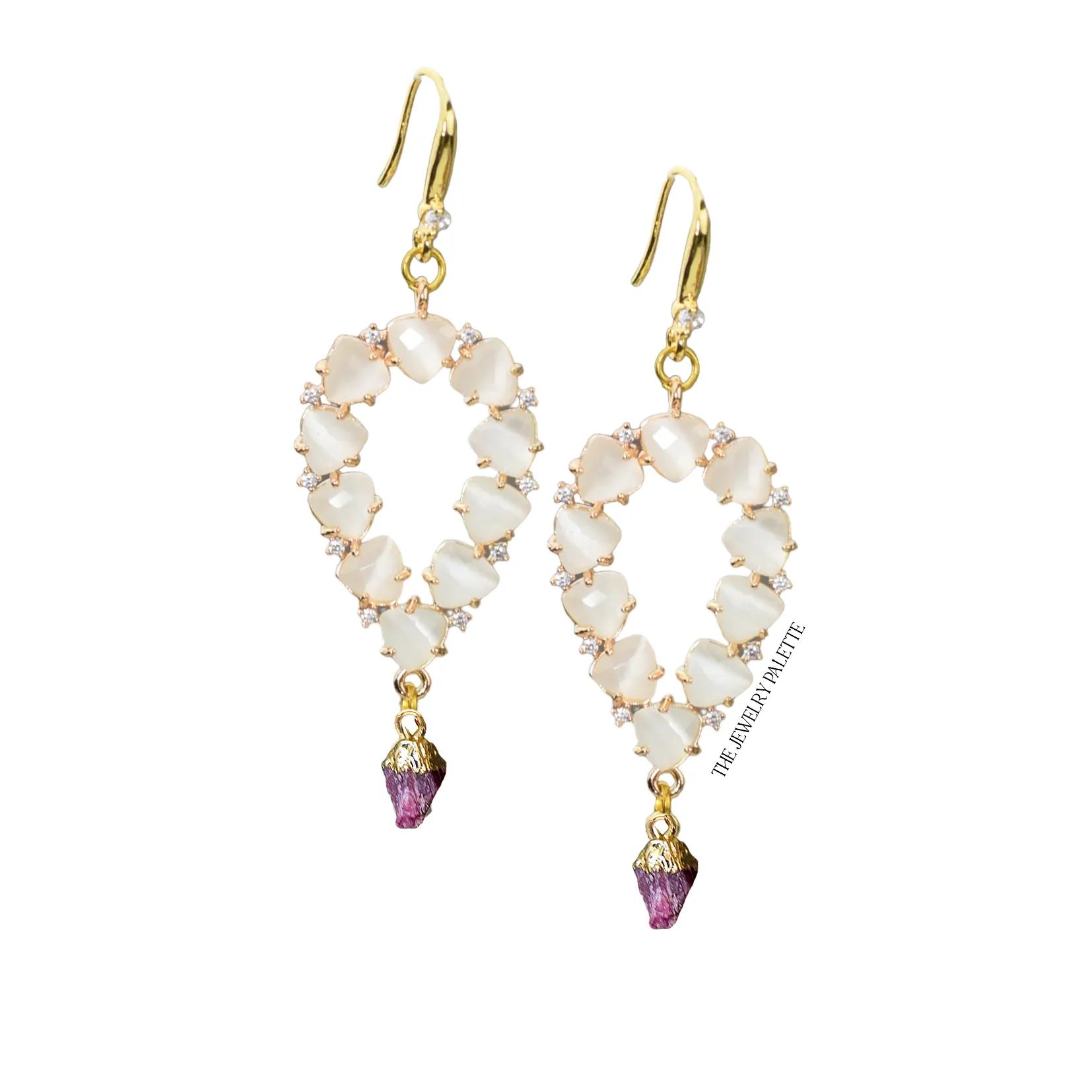 Yara white stones with gold edged amethyst drop earrings