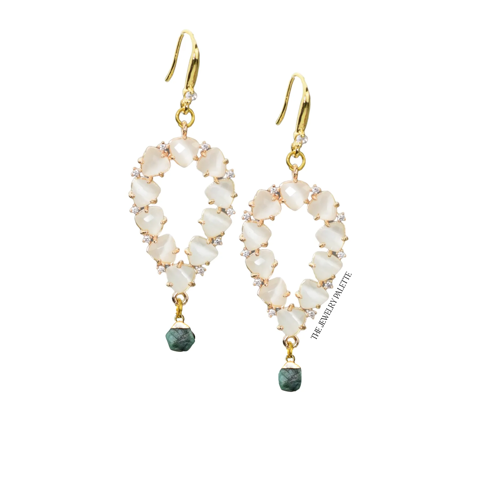 Yara white stones with gold edged amethyst drop earrings