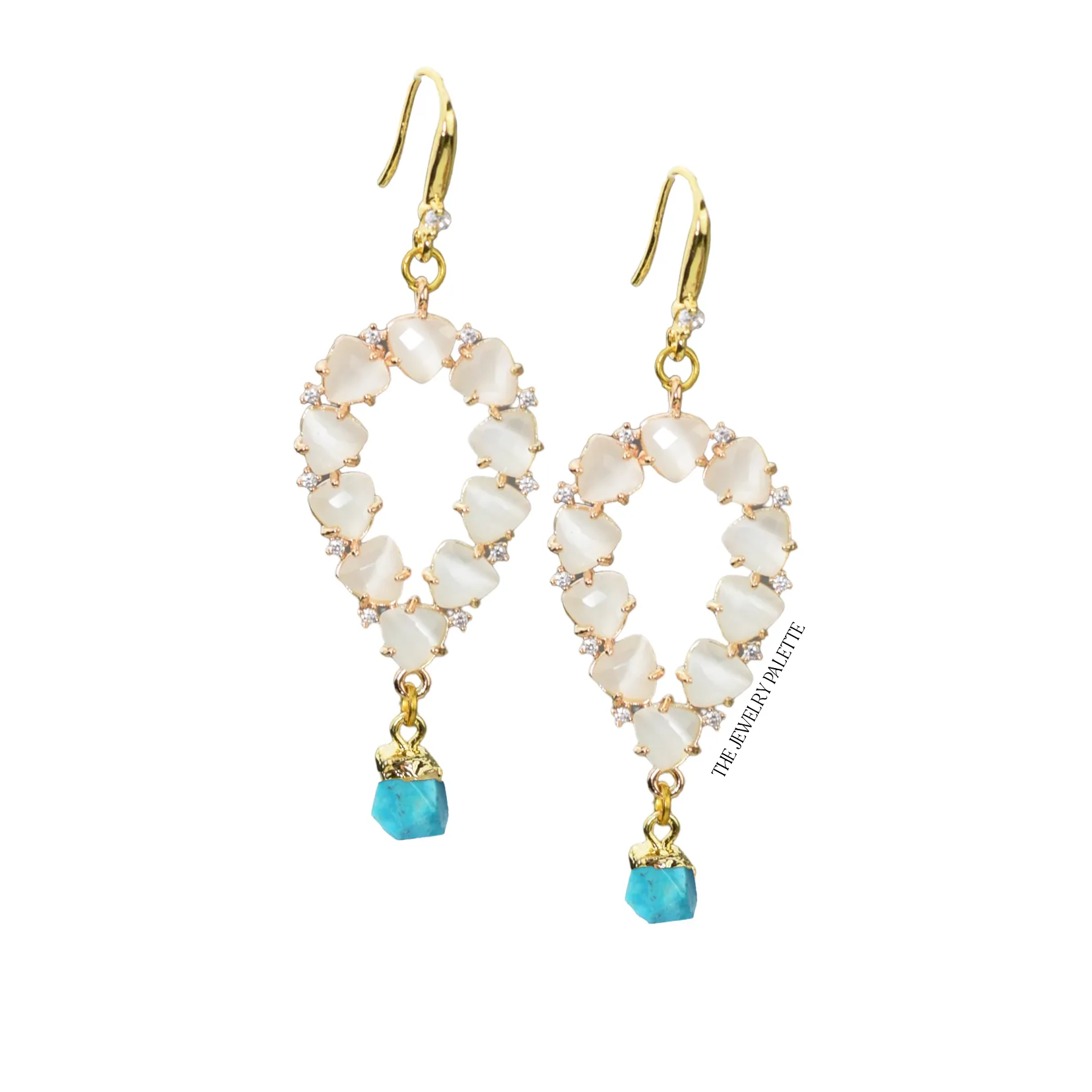 Yara white stones with gold edged amethyst drop earrings