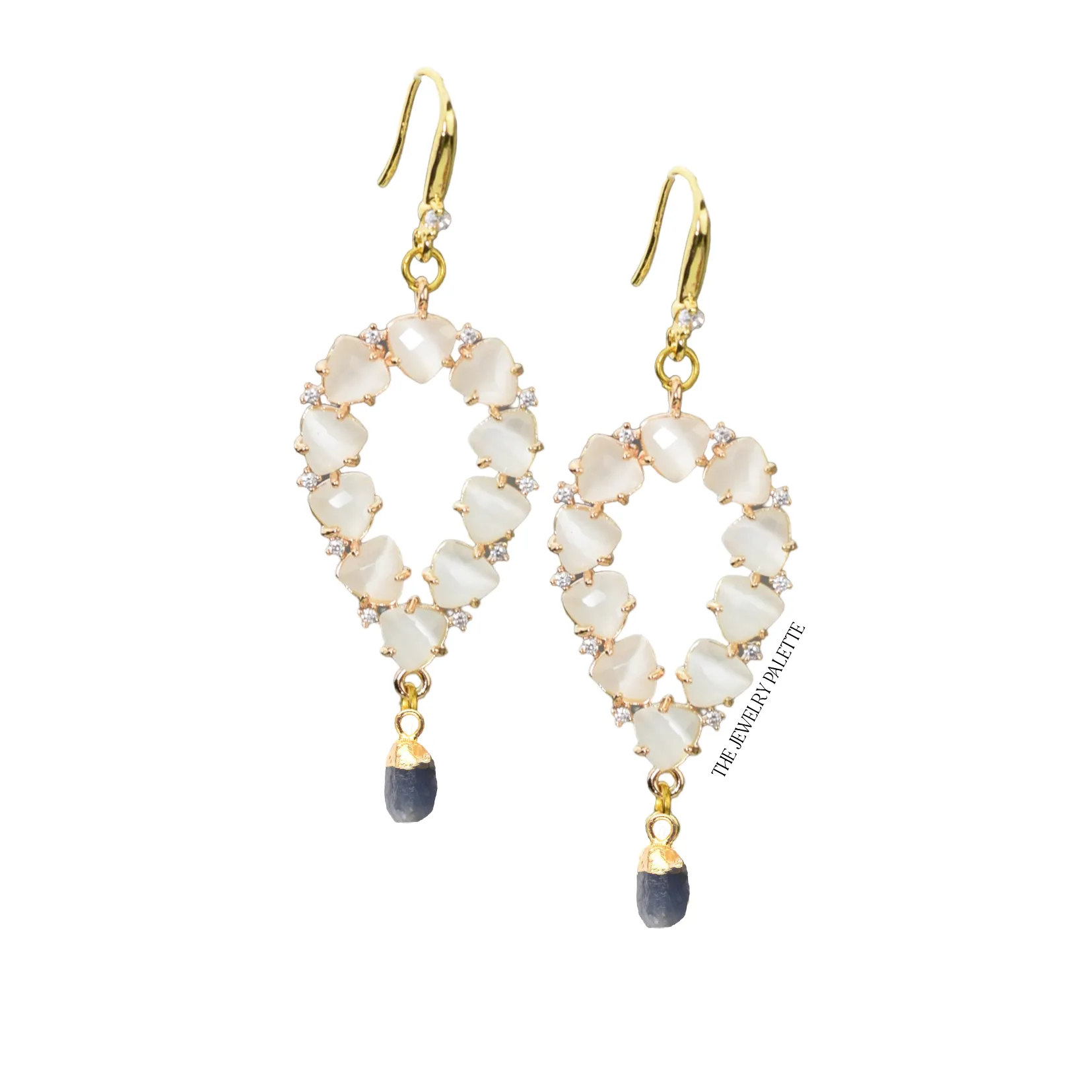 Yara white stones with gold edged amethyst drop earrings