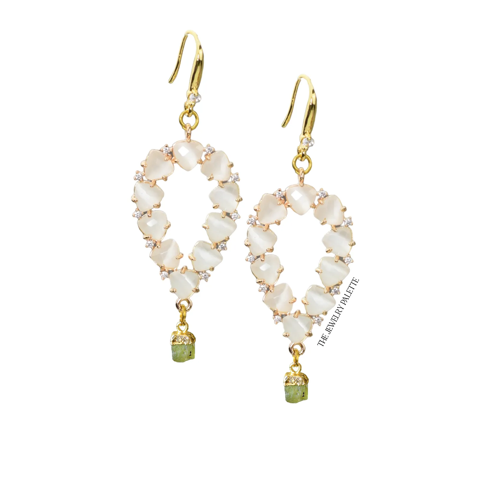 Yara white stones with gold edged amethyst drop earrings