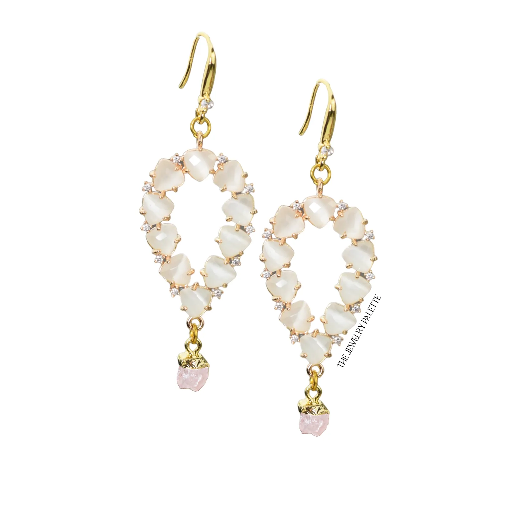 Yara white stones with gold edged amethyst drop earrings
