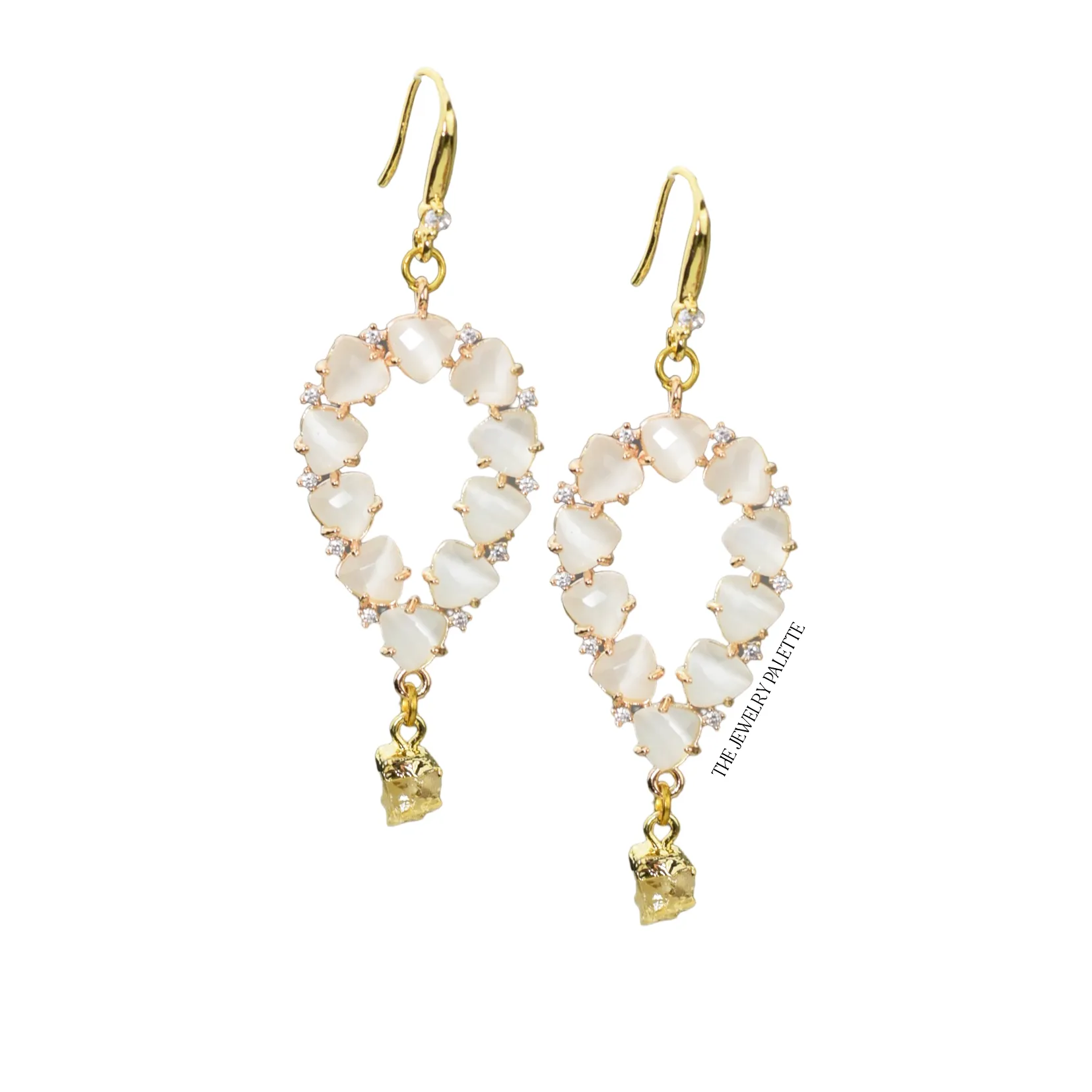 Yara white stones with gold edged amethyst drop earrings