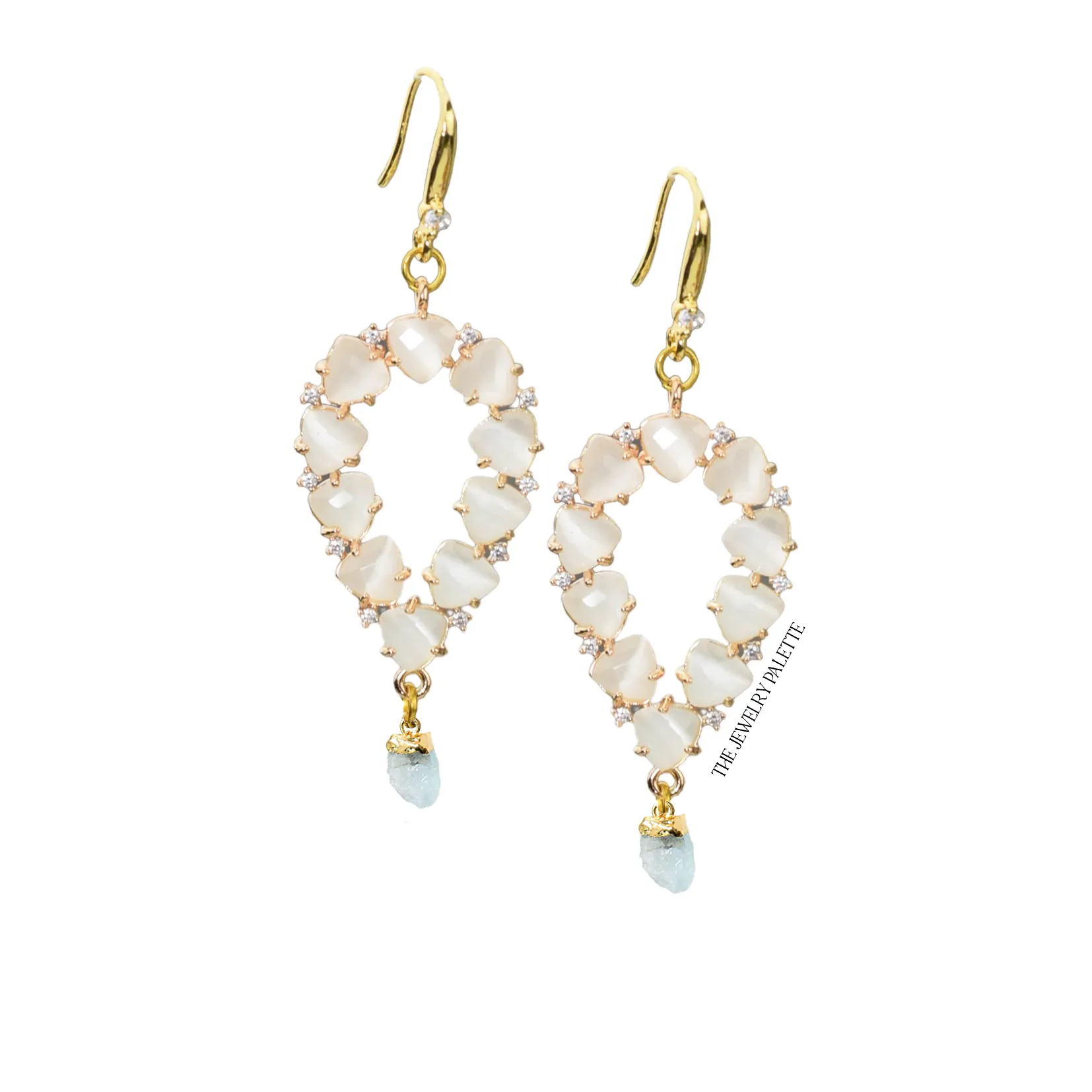 Yara white stones with gold edged amethyst drop earrings