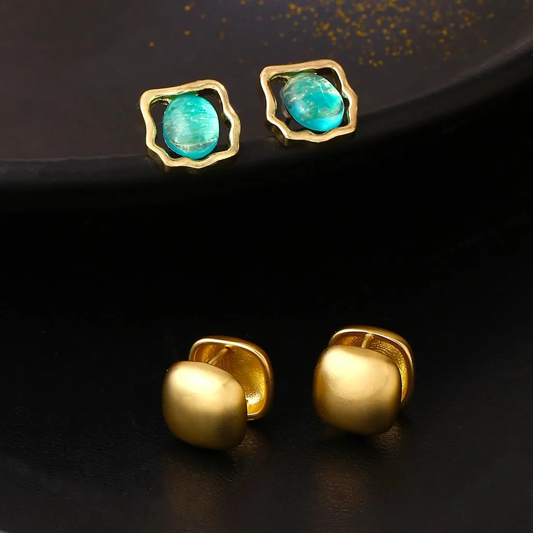 Yellow Chimes Earrings for Women and Girls Fashion Golden Stud Earrings For Women | Gold Plated 2 Pairs Geometric Shaped Stud Earrings | Birthday Gift for Girls & Women Anniversary Gift for Wife