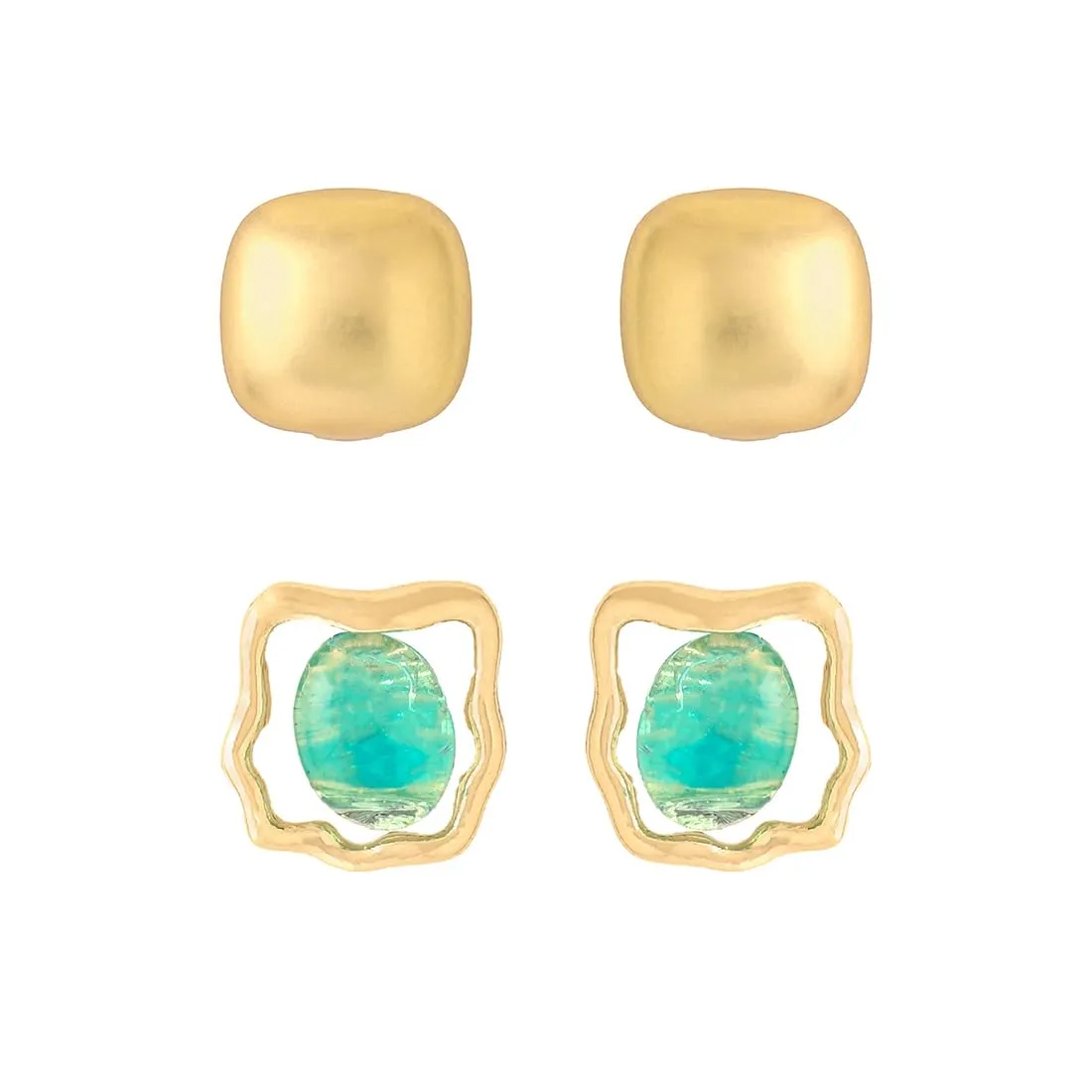 Yellow Chimes Earrings for Women and Girls Fashion Golden Stud Earrings For Women | Gold Plated 2 Pairs Geometric Shaped Stud Earrings | Birthday Gift for Girls & Women Anniversary Gift for Wife