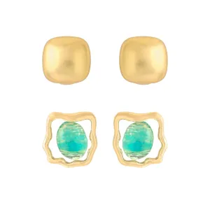 Yellow Chimes Earrings for Women and Girls Fashion Golden Stud Earrings For Women | Gold Plated 2 Pairs Geometric Shaped Stud Earrings | Birthday Gift for Girls & Women Anniversary Gift for Wife